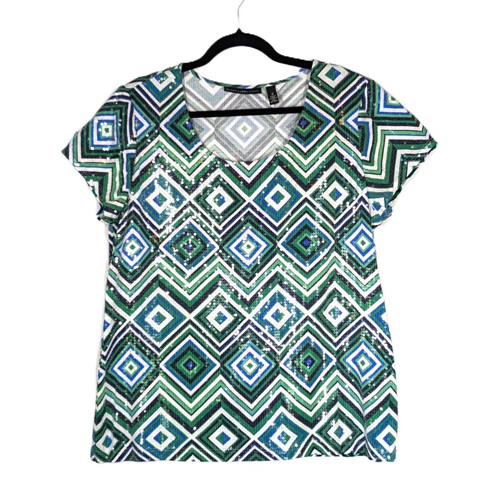 Chicos 3 Black Label Sparkle Top Womens Size XL Geometric Party Holiday Sequins